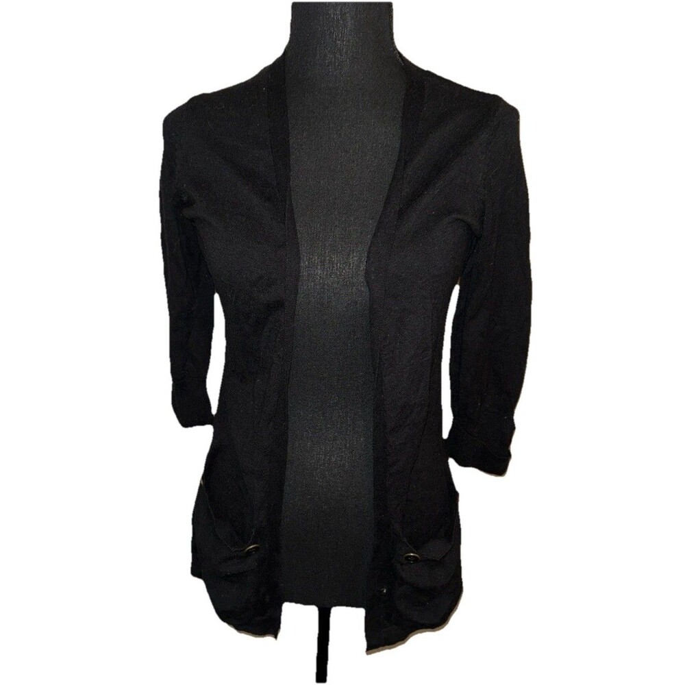 Pink Rose Medium Black Long Sleeve Open Cardigan With Front Pockets